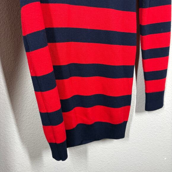 Monse Large Striped Cut Out Knit Mini Dress Red Black Wool Blend Long Sleeves - Picture 7 of 11